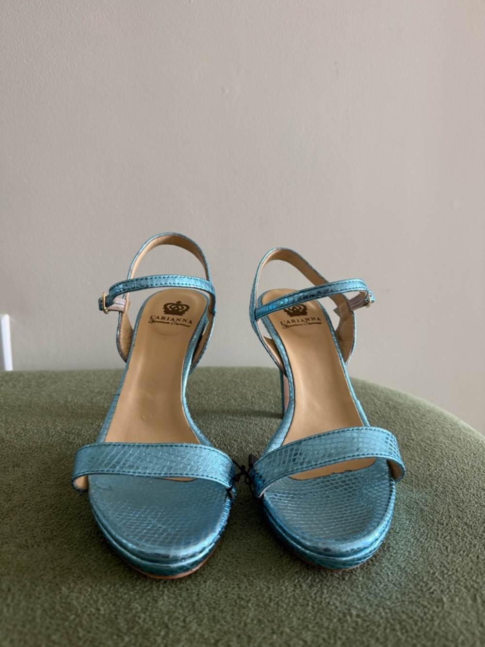 Blue Metallic Snake-Embossed Heels - Picture 4 of 4